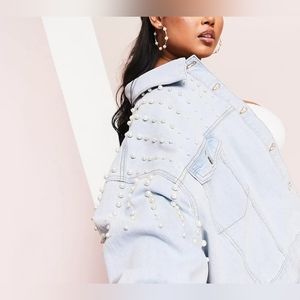 NWT ASOS LUXE Curve Pearl Denim Jacket Plus Size US 18